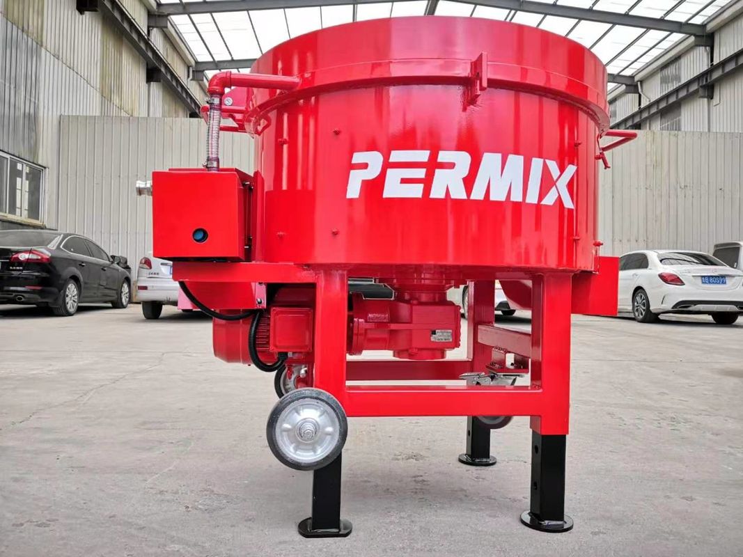 Low Noise Refractory Pan Mixer Industrial Concrete Mixer Red Color Fast Discharging Speed